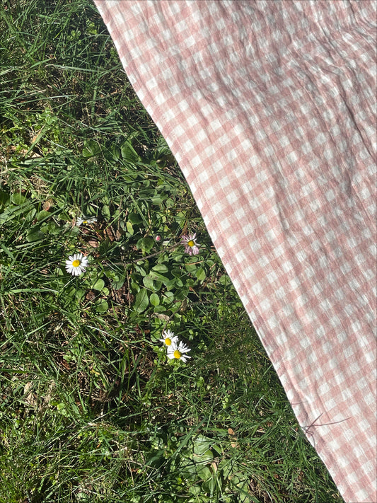 Rose Gingham Picnic Blanket