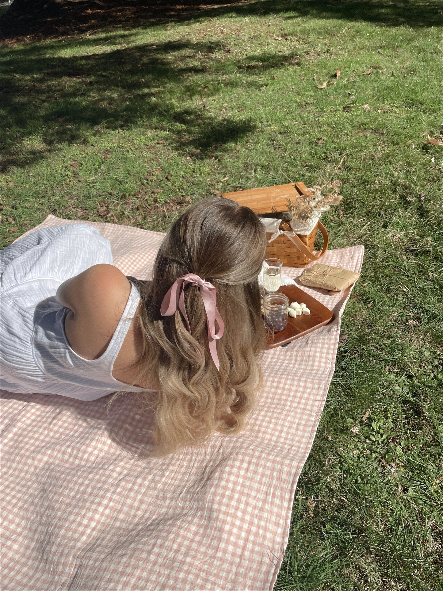 Rose Gingham Picnic Blanket